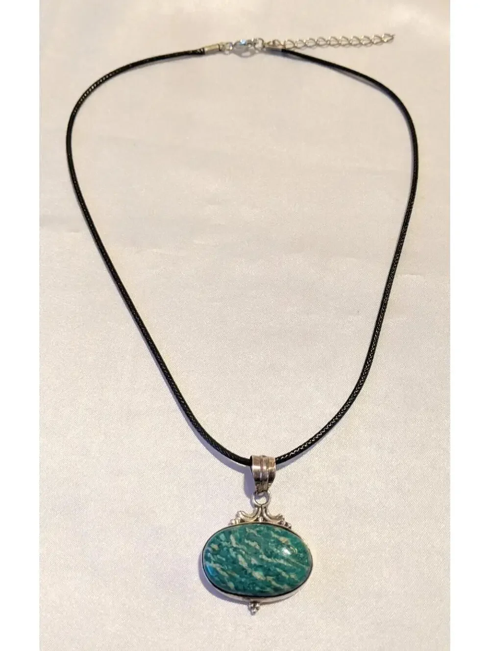 Vintage Siberian Amazonite 925 Sterling Silver Pendant Necklace Handmade NOS - Picture 4 of 7